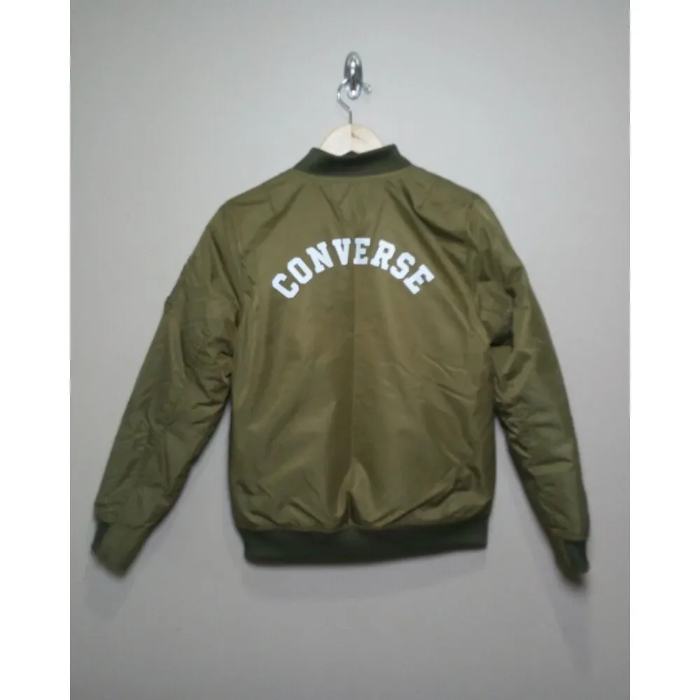 Converse Unisex XL Olive Green Bomber Jacket MA-1 Flight Zip Coat Youth 13-15